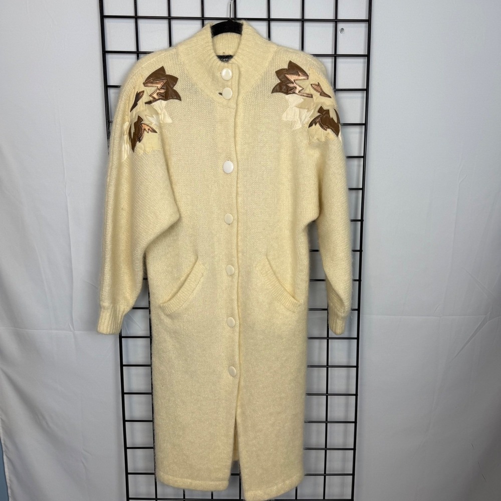 Vintage I.B. Diffusion Sweater Coat Womens XS Ivory Cardigan Casual‎ Mohair 80s